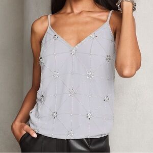 Lipsy London NWT Hand Beaded Tank Top Grey Embellished US 2 Coquette  Fairy Glam